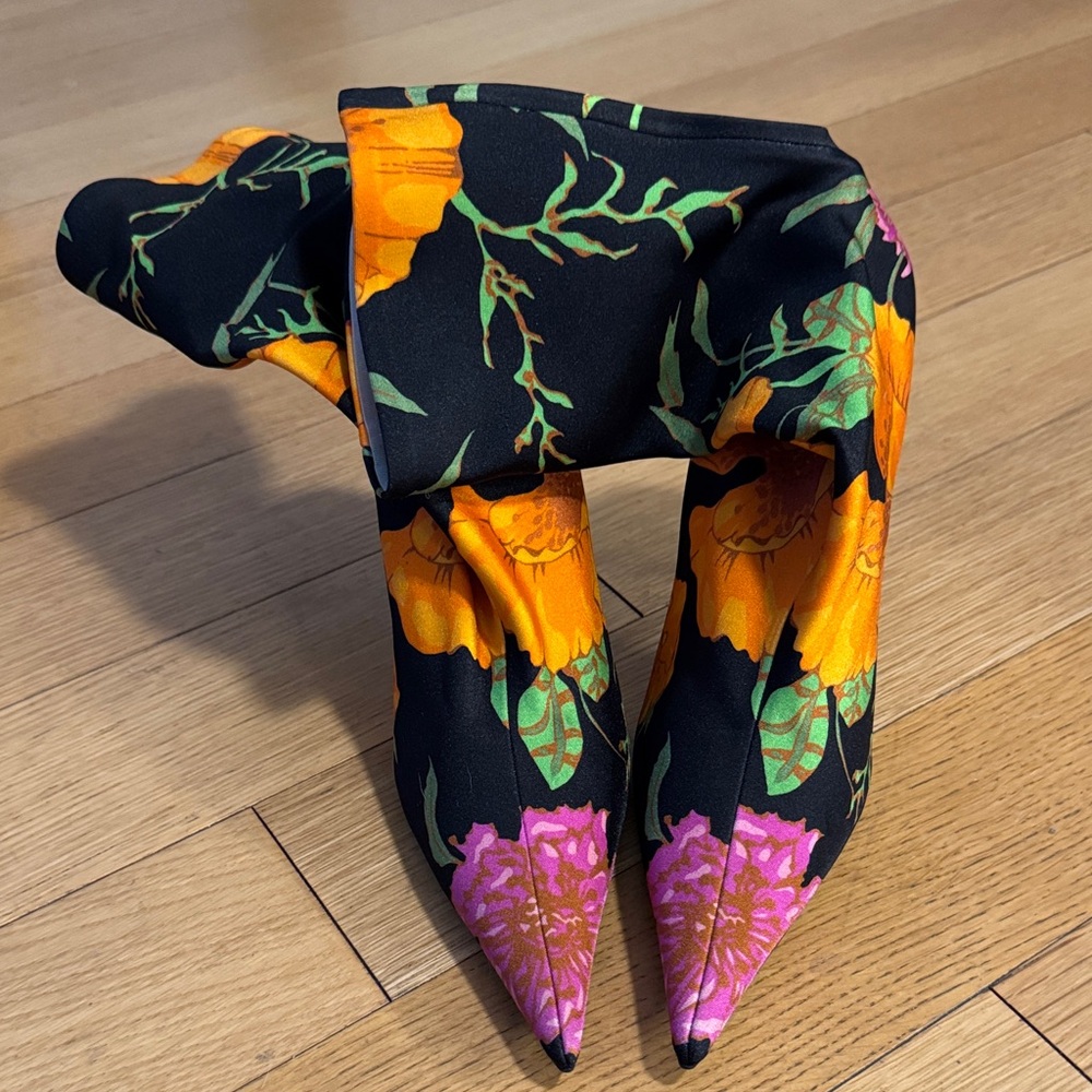 Balenciaga Black Floral Ankle Boots